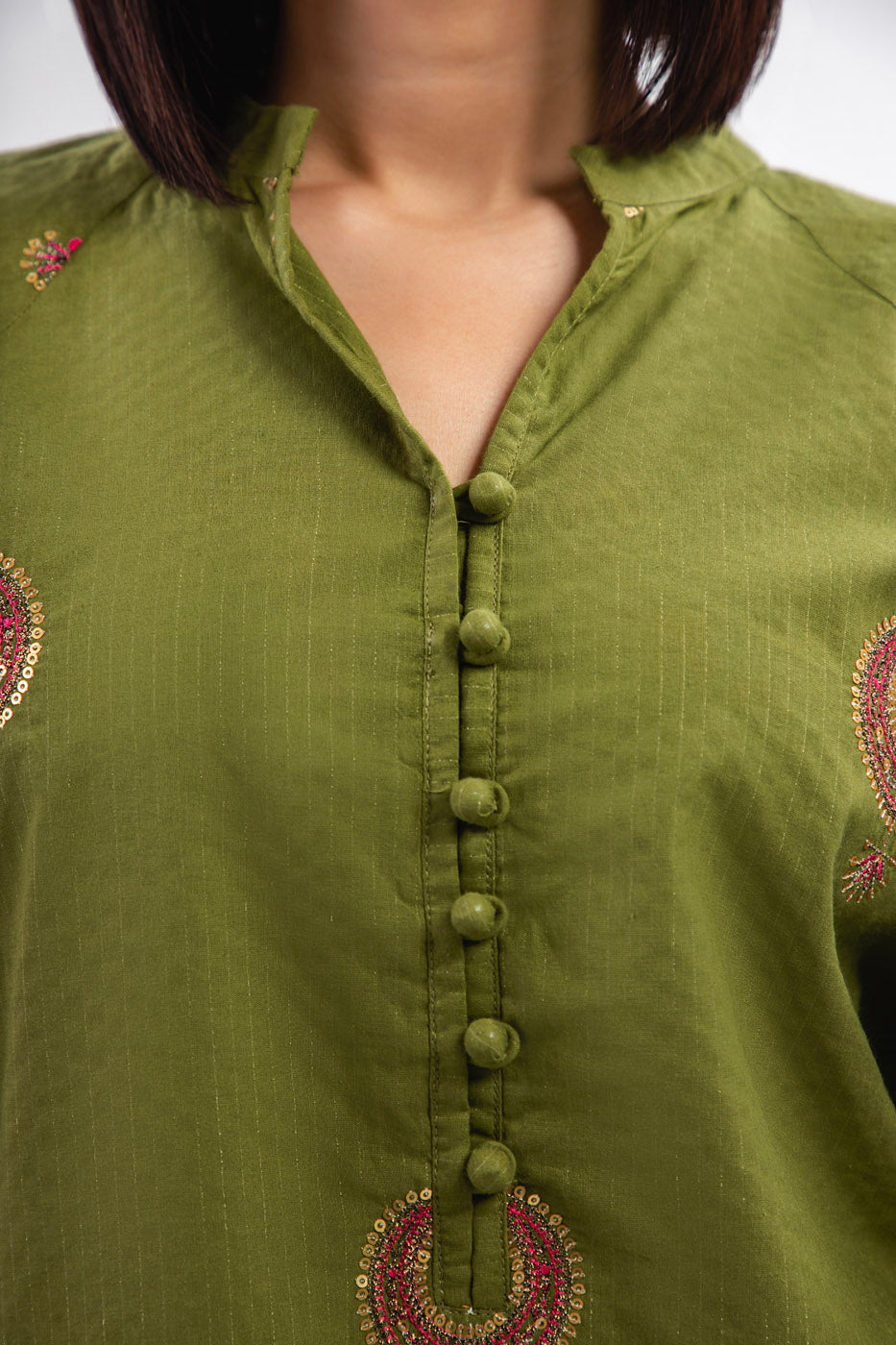 Dyed Embroidered Dobby Kurti