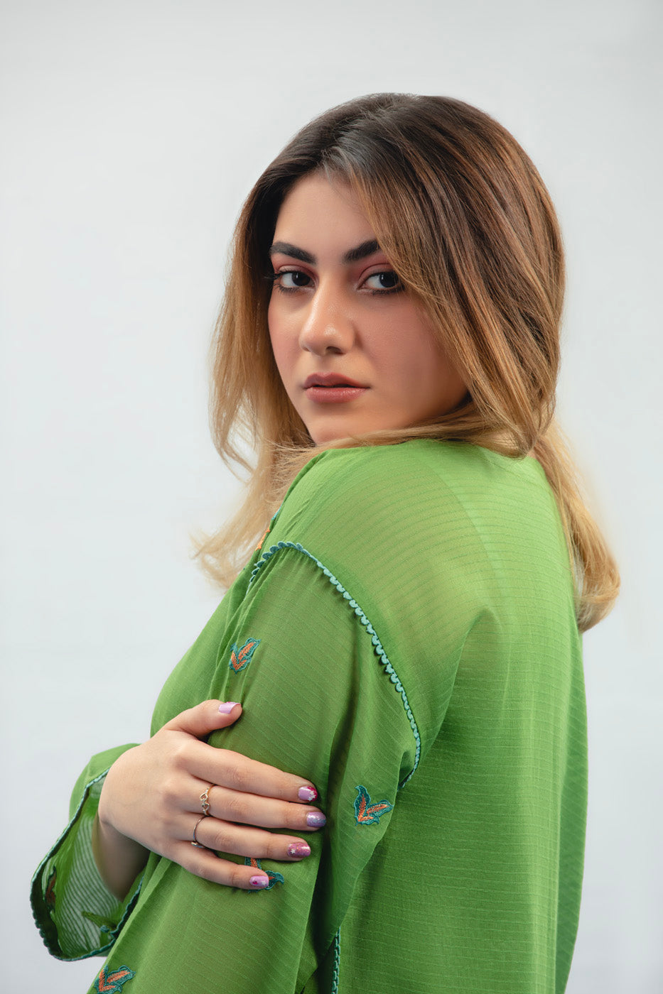 Dyed Embroidered Dobby Kurti