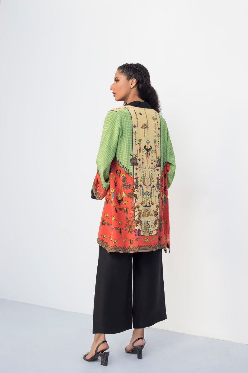 Digitally Printed Crepe Jacket With Izaar
