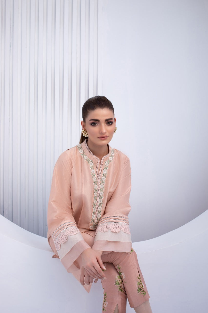 Chai Pink Raw Silk Kurta With Trouser
