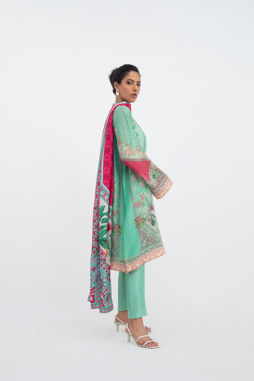 Printed Cotton Net Kurta And Trouser with Dupatta