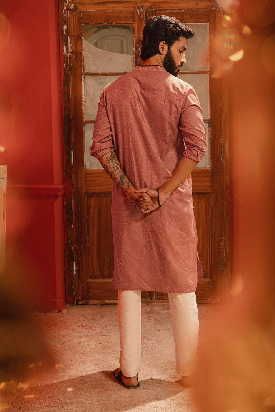 Dyed Embroidered Jacquard Kurta
