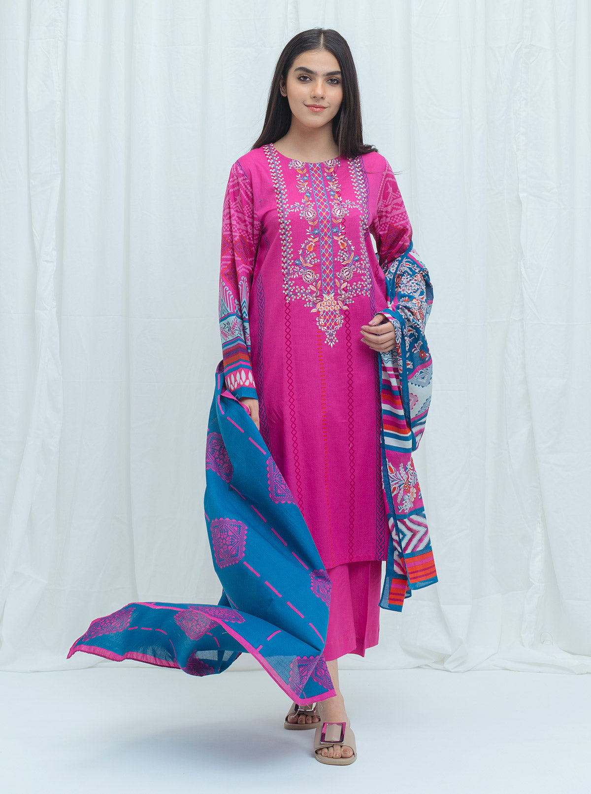 Beechtree - Fuchsia Punk-Embroidered-3P (UNSTITCHED)