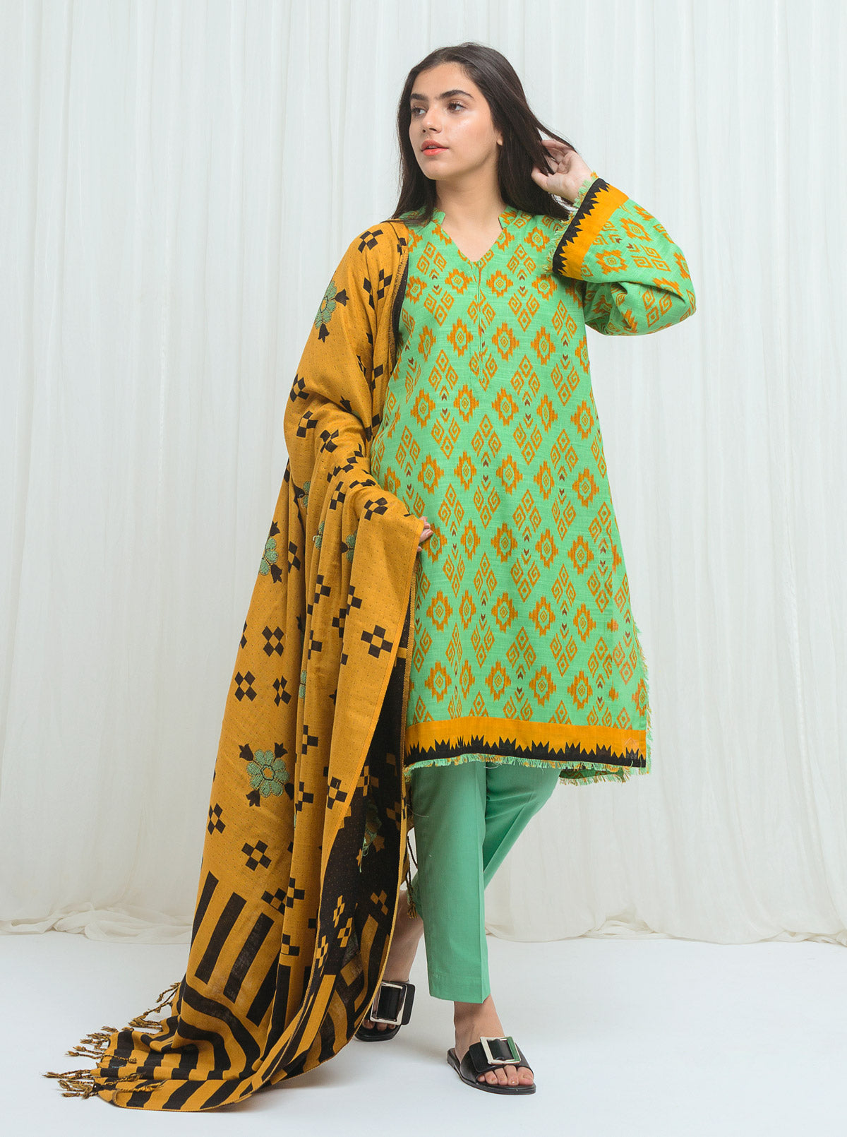 Beechtree - Ethnic Jewel With Jacquard Shawl-3P