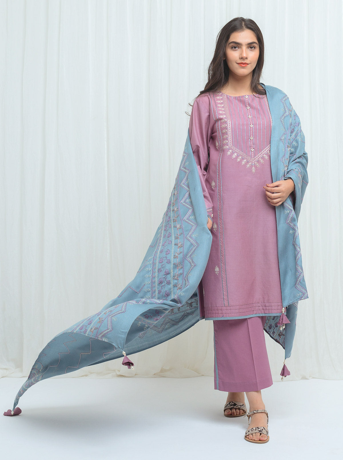 Beechtree - Dusty Lavender With Embroidered Shawl-3P