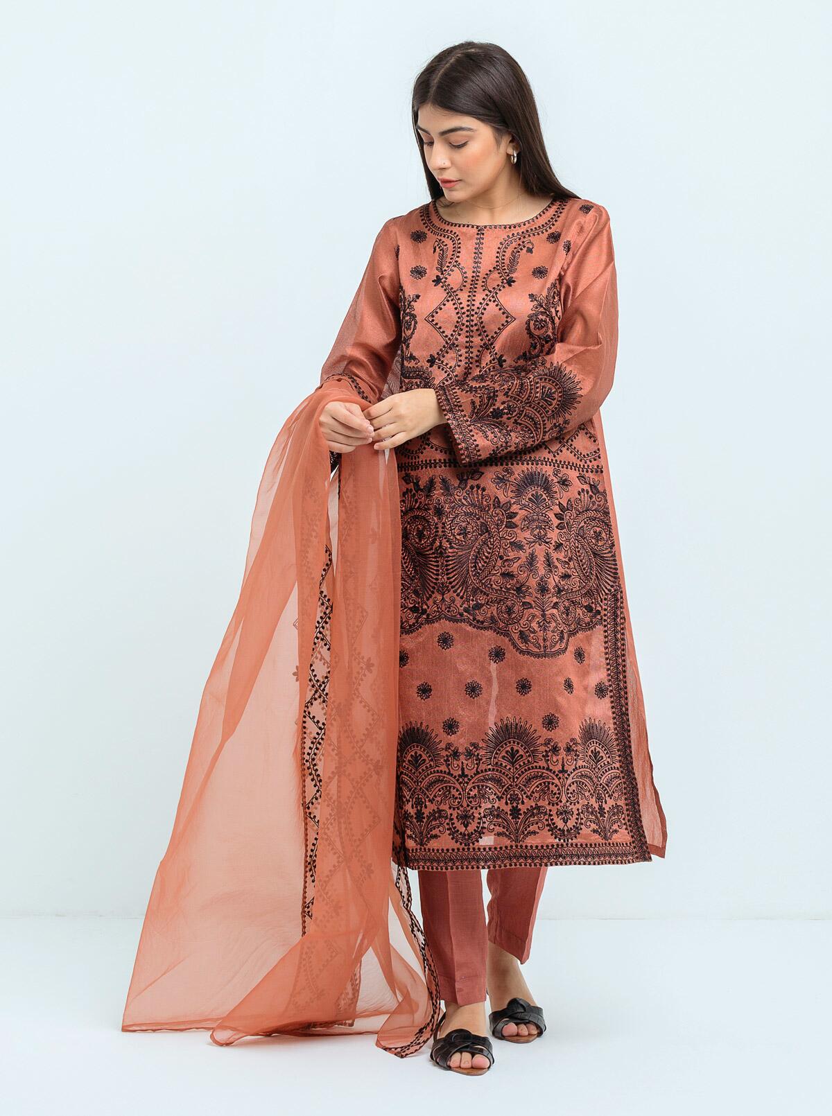 Beechtree - Embroidered Shirt With Dupatta