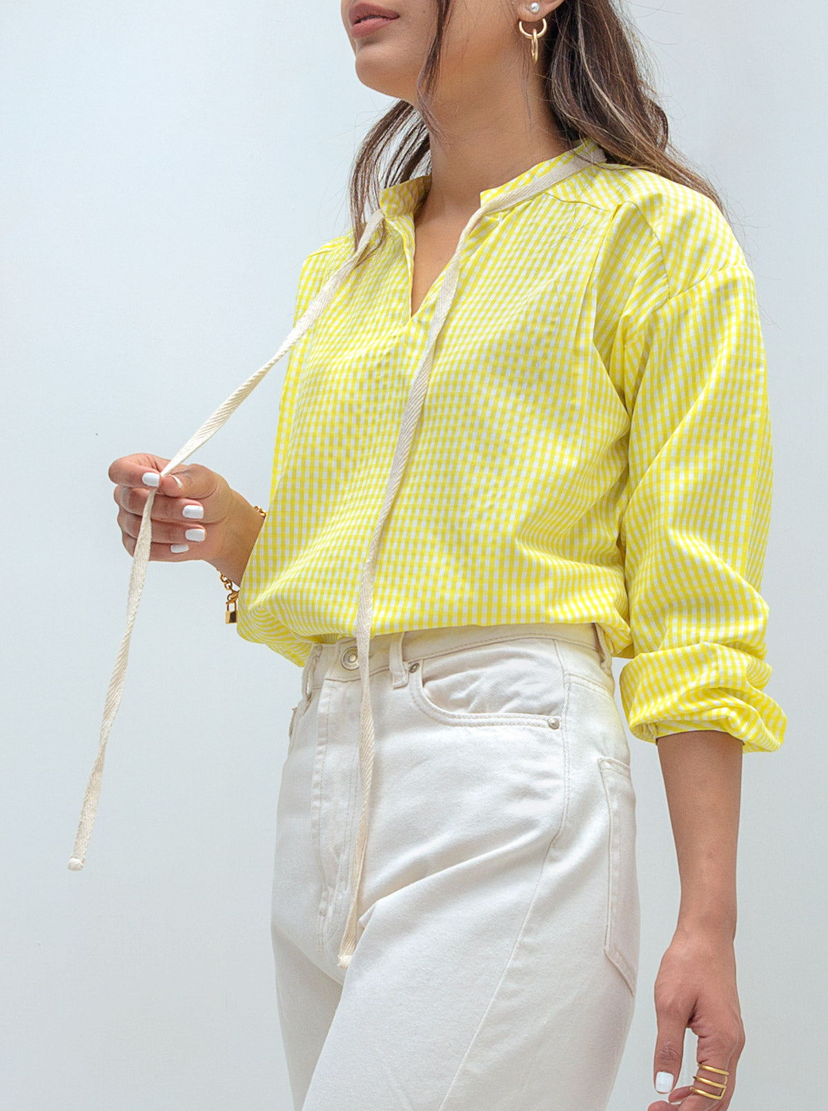 Beechtree - Yellow Check Neck Tie Blouse