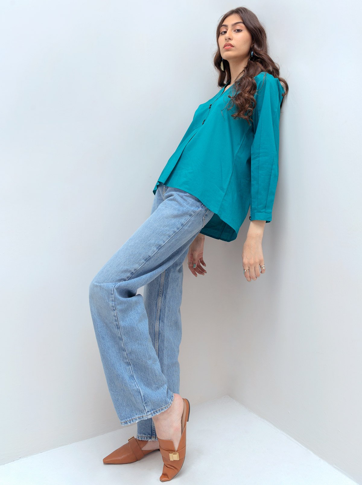 Beechtree - Turquoise Oversized Placket Top