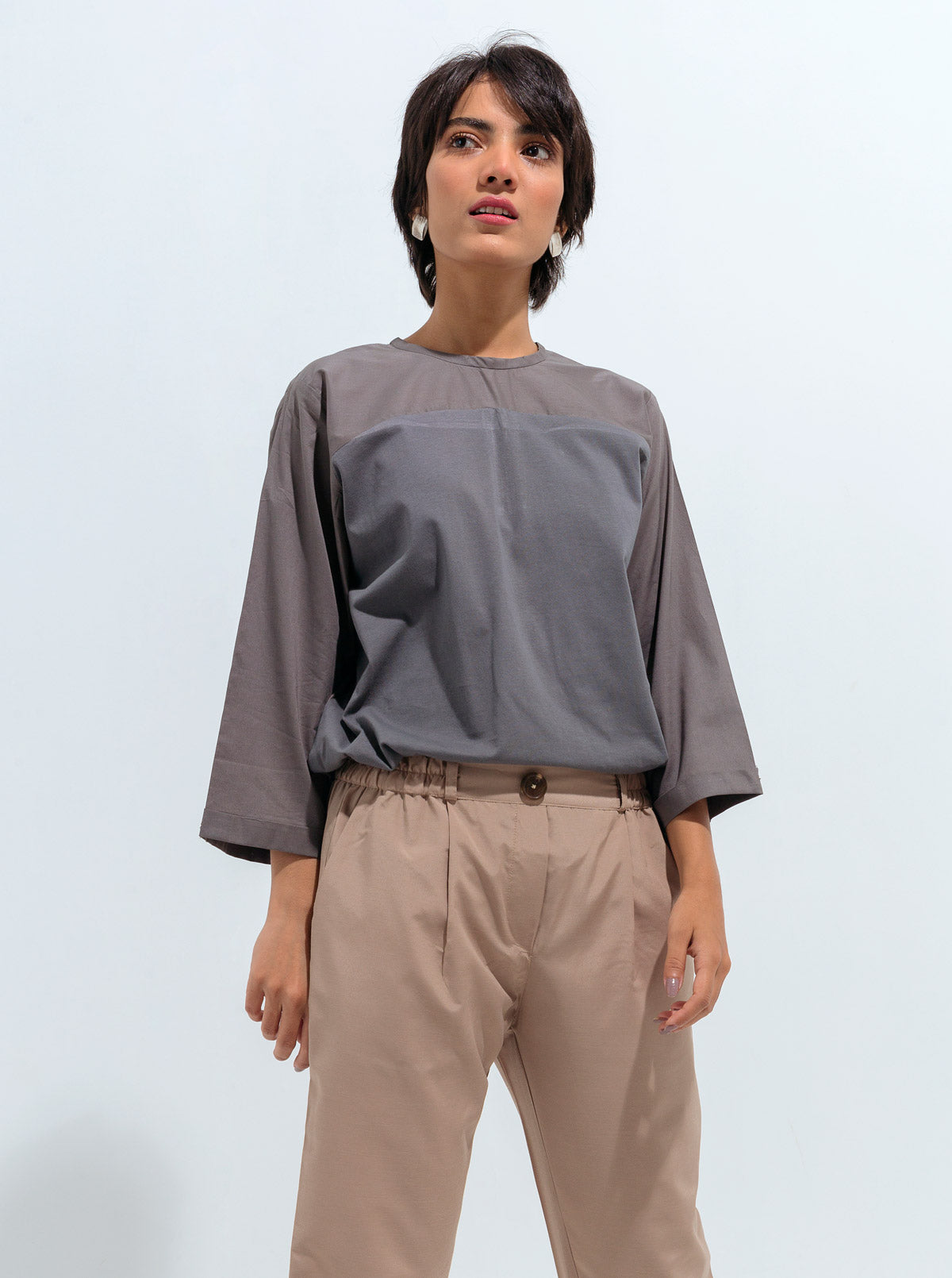 Beechtree - Gray Jersey Yoke Top