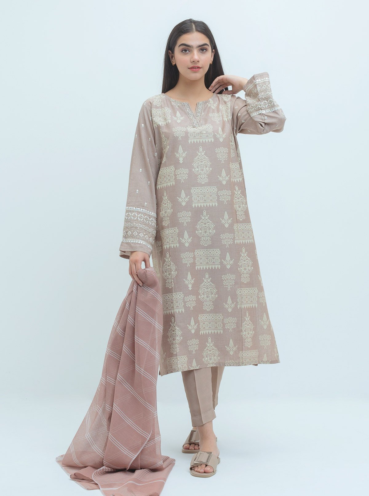 Beechtree - Embroidered Shirt With Dupatta