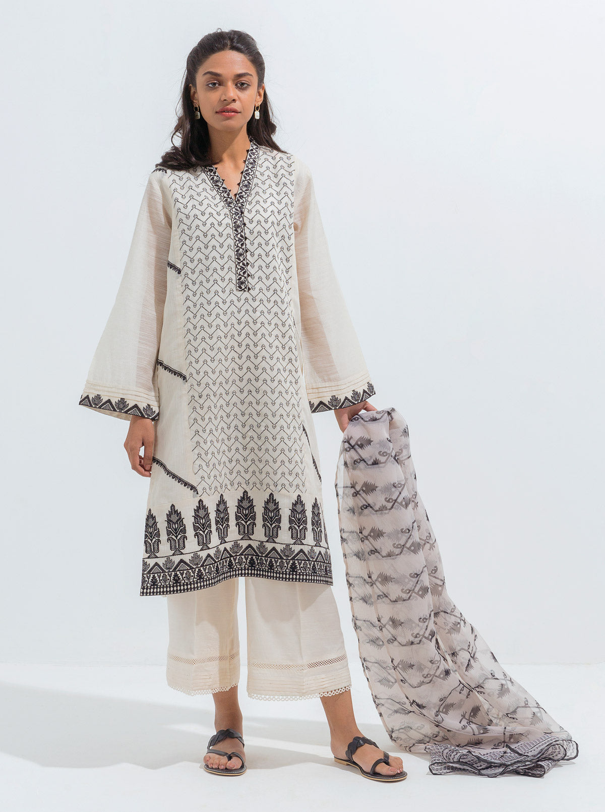 Beechtree - Embroidered Shirt With Dupatta