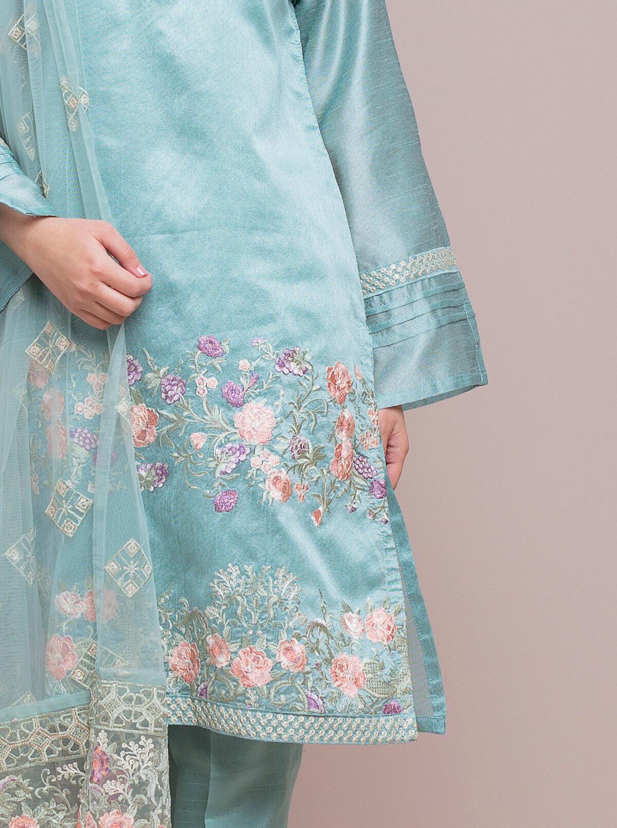 Beechtree - Embroidered Shirt With Dupatta