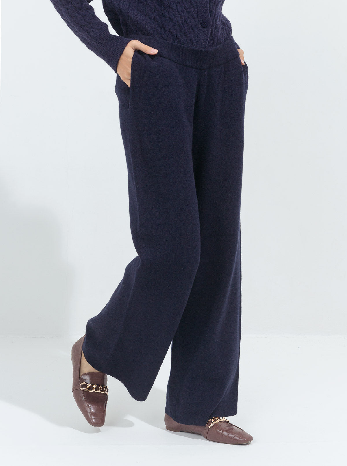 Beechtree - Blue Sweater Knit Wide Leg Pants