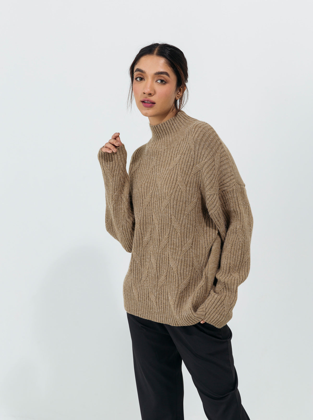 Beechtree - Dull Olive Double Pattern Knit Pullover
