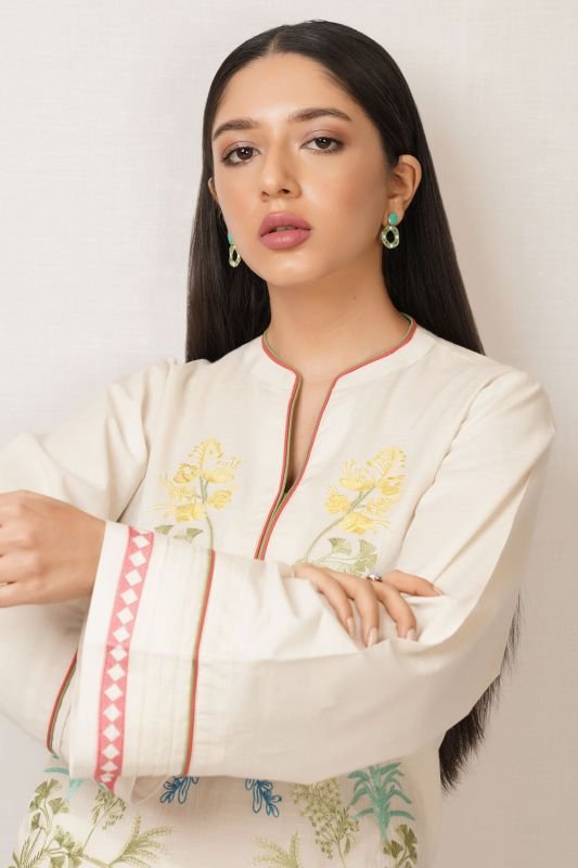 Dyed Embroidered Dobby Kurti