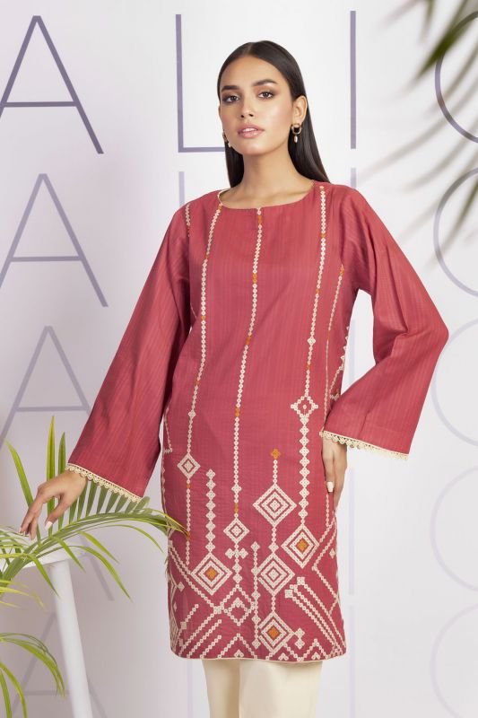 Dyed Embroidered Dobby Kurti