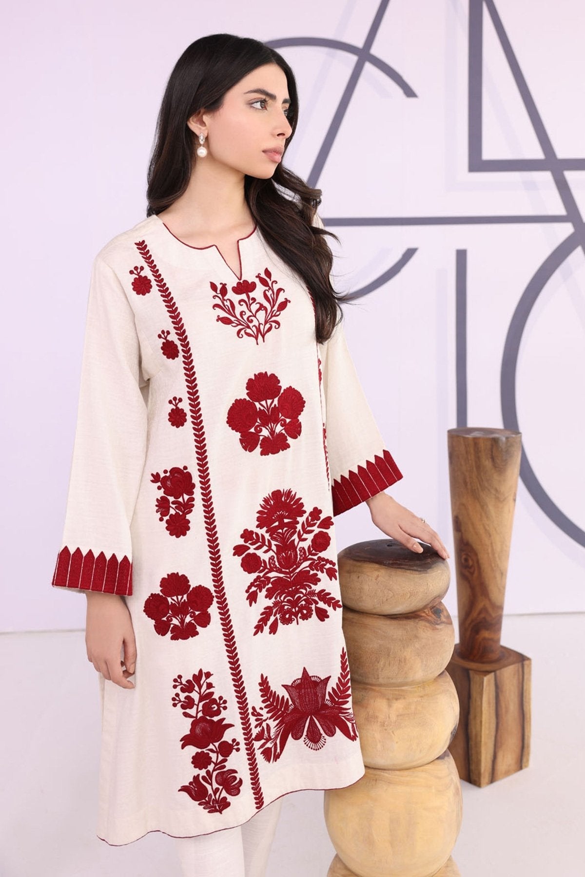 Alkaram - Dyed Embroidered Khaddar Kurti