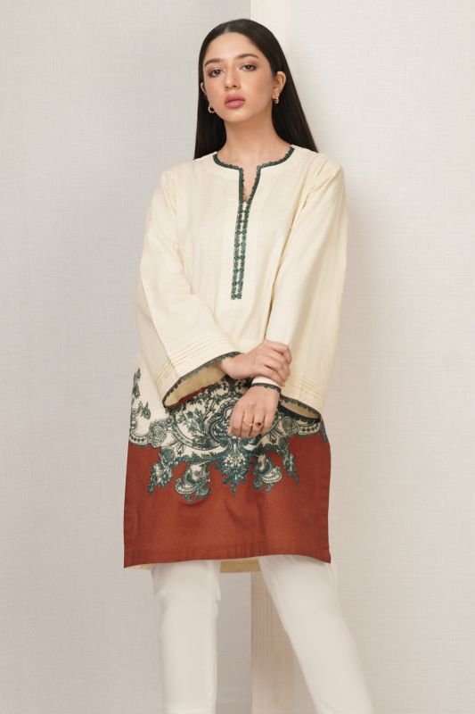 Dyed Embroidered Dobby Kurti