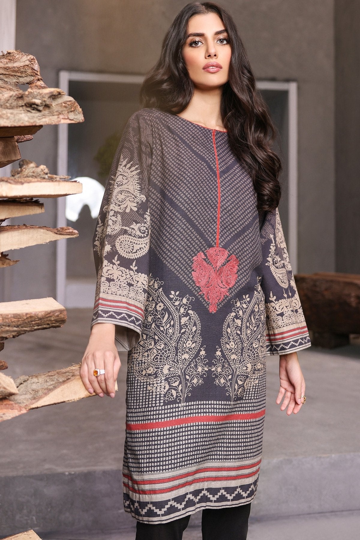 Alkaram - Printed Embroidered Khaddar Kurti