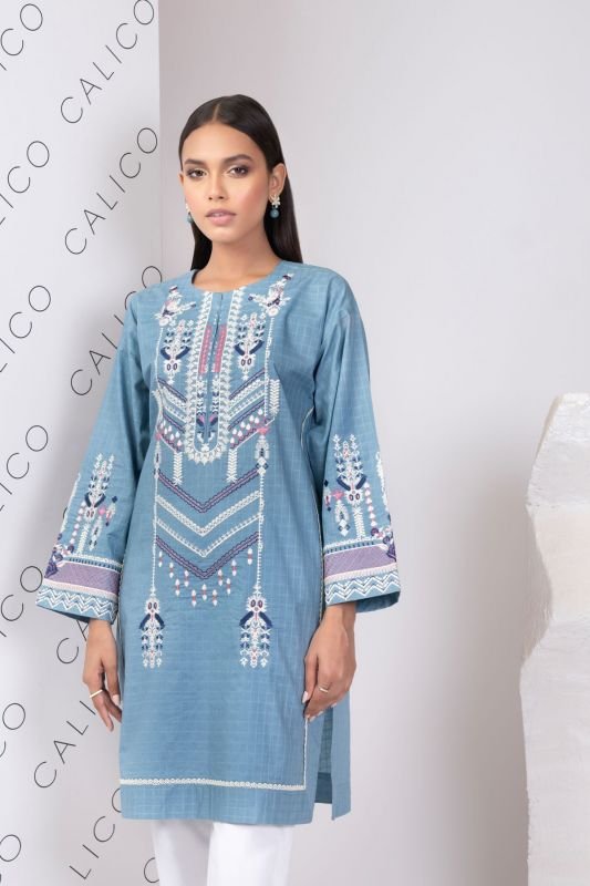 Dyed Embroidered Jacquard Kurti