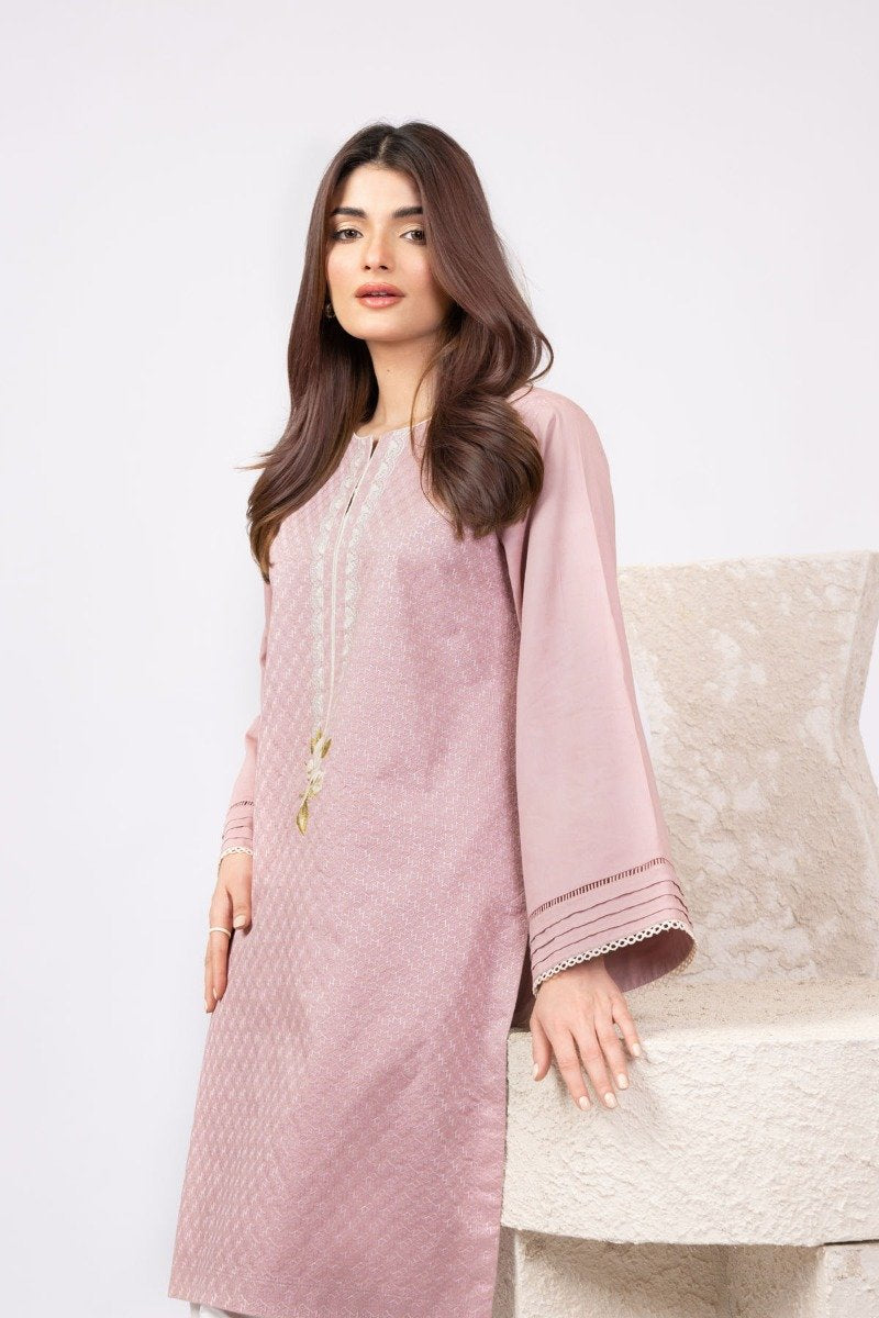 Alkaram - Dyed Embroidered Cotton Satin Kurti