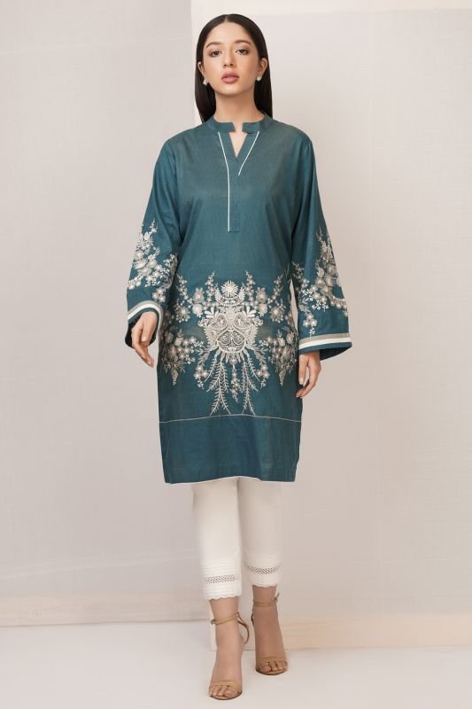 Dyed Embroidered Dobby Kurti