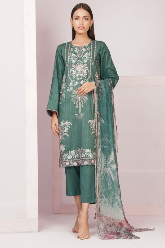 3 Pc Embroidered Self-Jacquard Suit