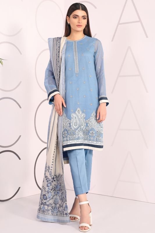 3 Pc Cotton Net Embroidered Suit
