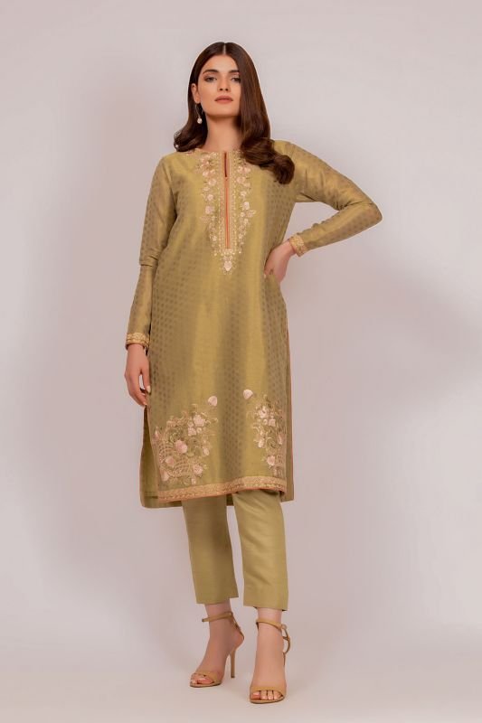 Embroidered Jacquard Zari Net Kurti