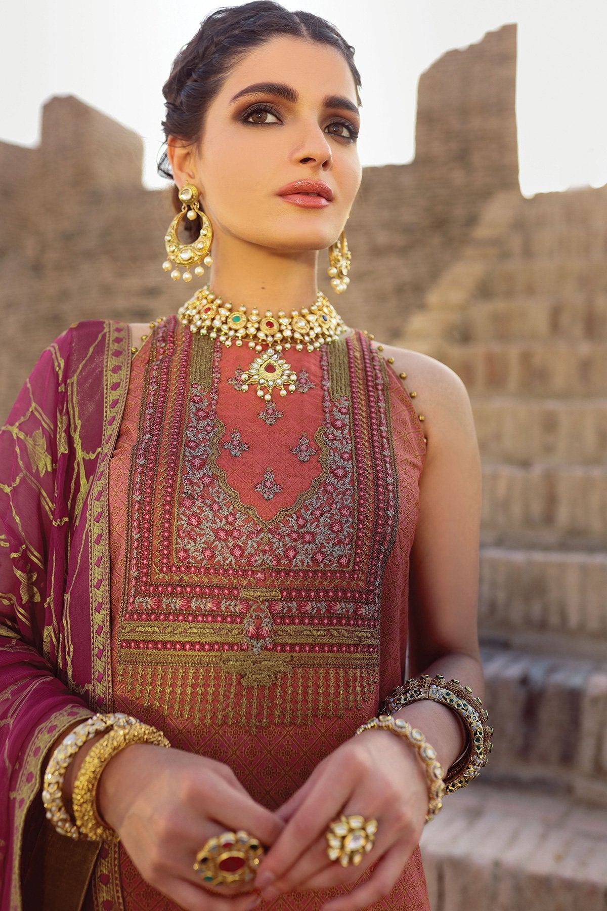 Alkaram - 3 Pc Embroidered Suit With Chiffon Dupatta