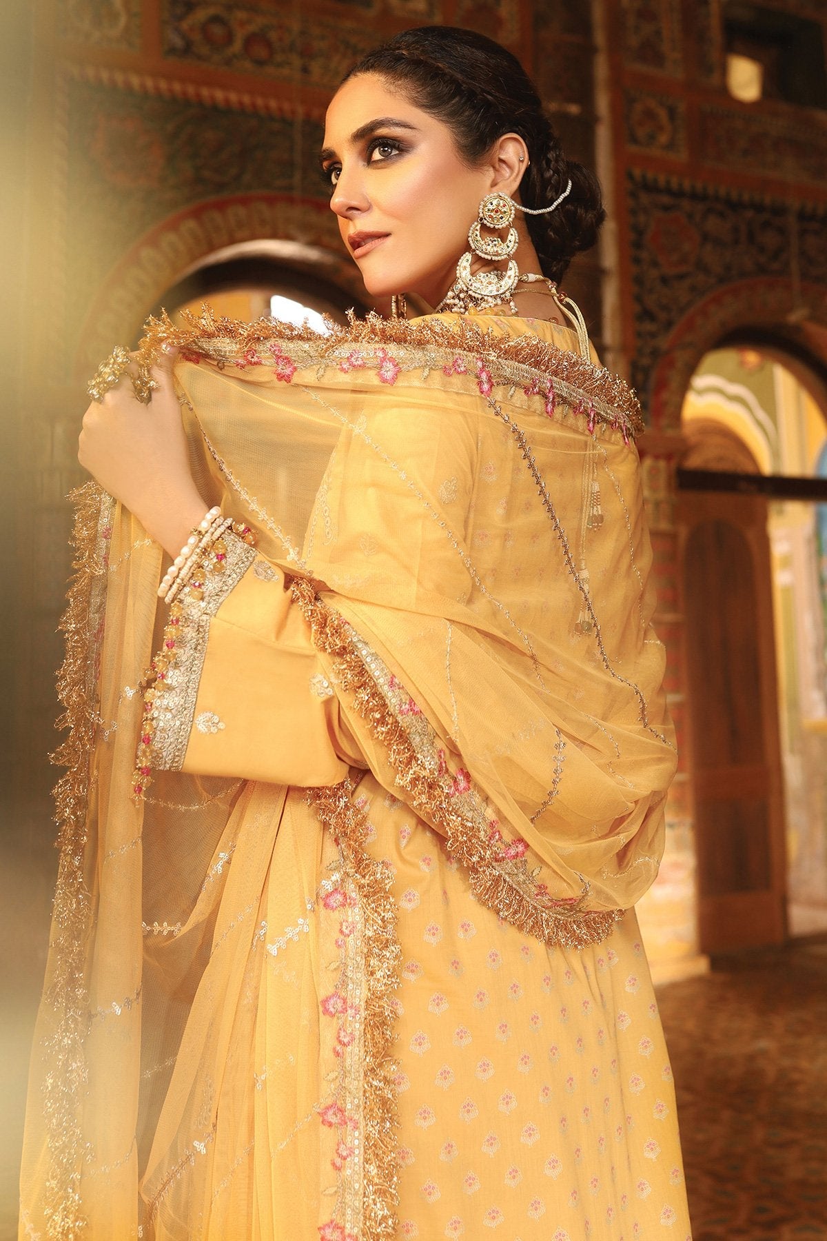 Alkaram - 3 Pc Embroidered Suit With Poly Net Dupatta