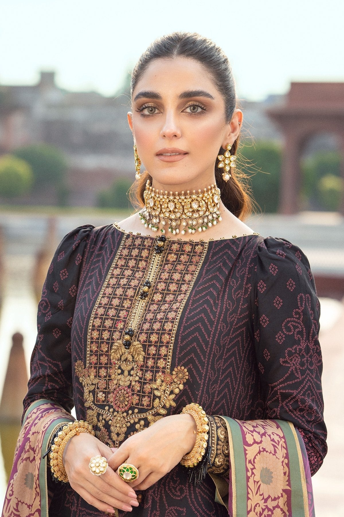 3 Pc Embroidered Cotton Silk Suit With Tissue Silk Dupatta