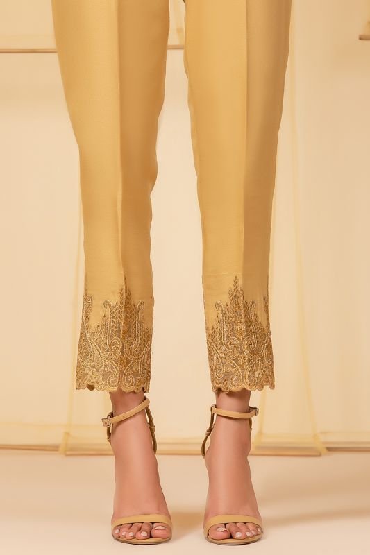Embroidered Raw Silk Trouser