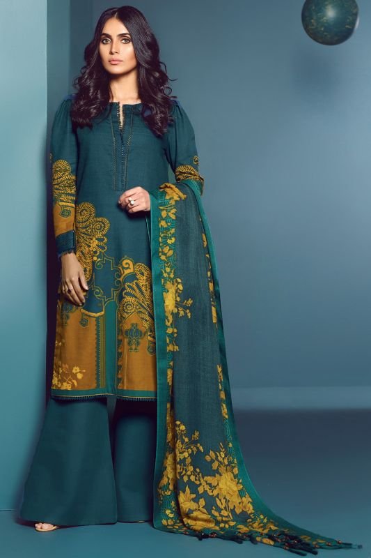 Three Piece Printed Khaddar Suit With Printed Shawl
