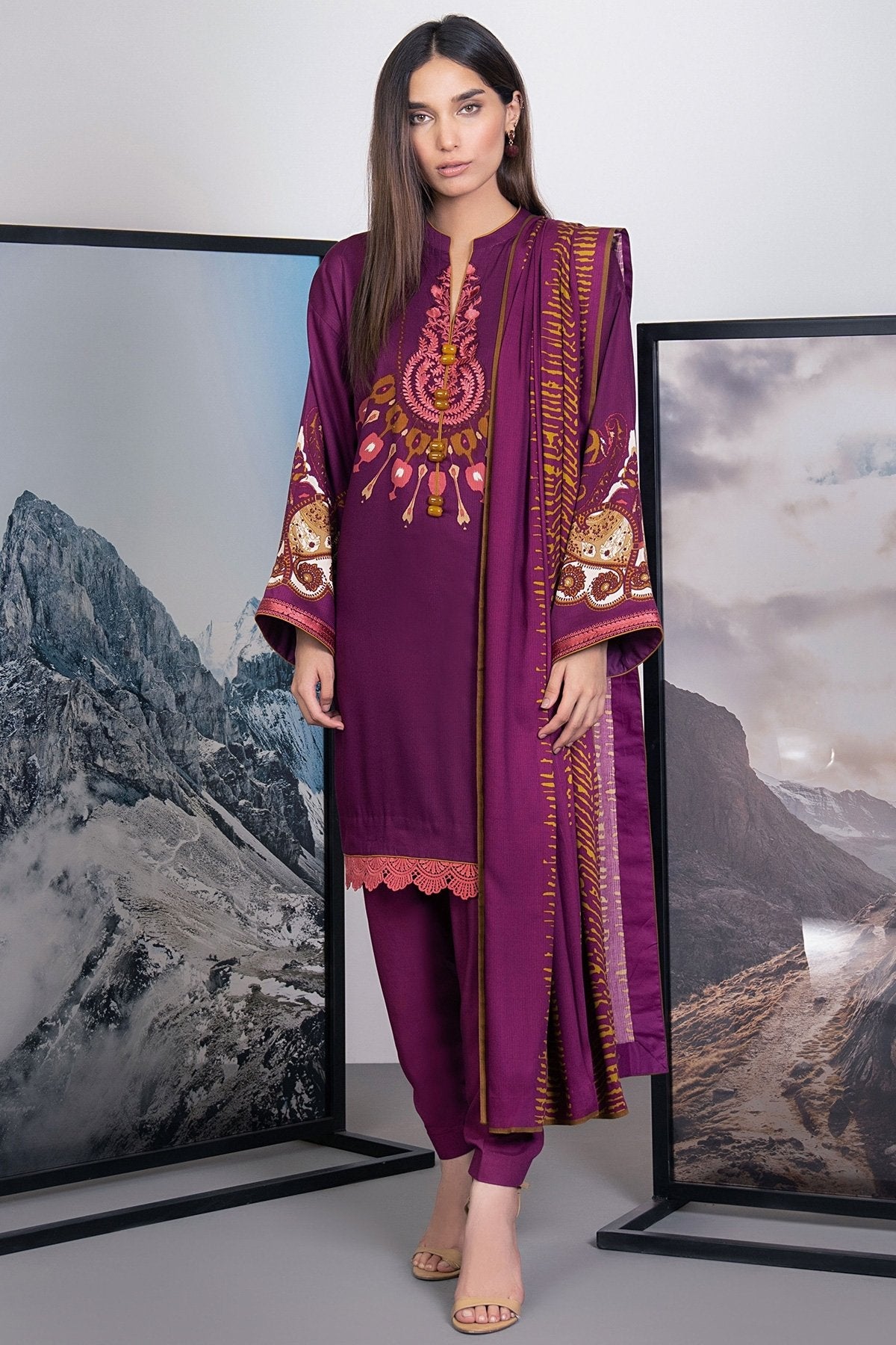 Alkaram - 3 Pc Embroidered Cotail Viscose Suit With Cotail Viscose Dupatta