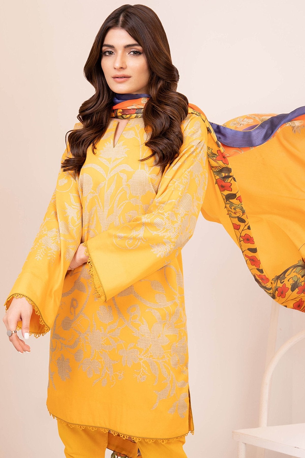 Alkaram - Three Piece Cotton Satin Suit With Digital Silk Dupatta