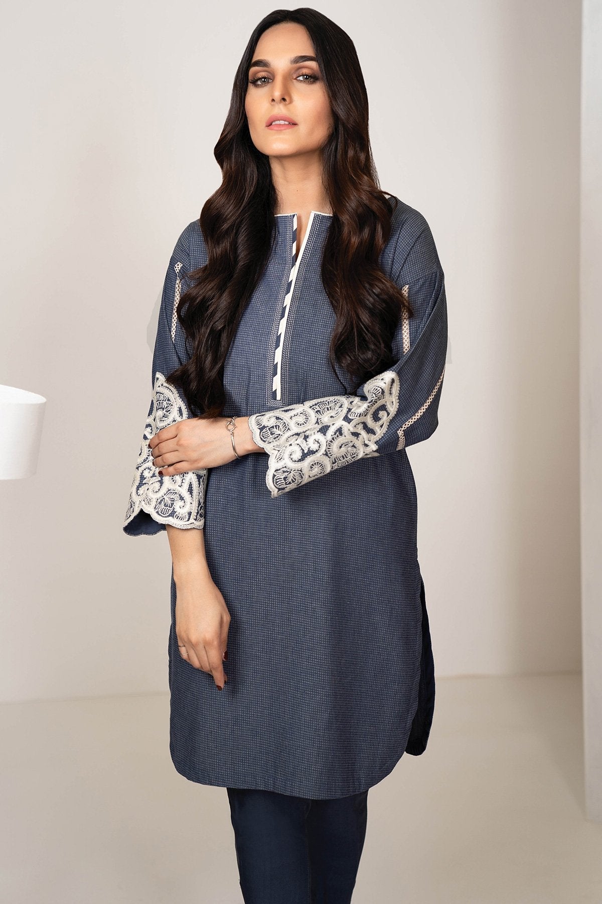 Alkaram - One Piece Embroidered Denim Shirt