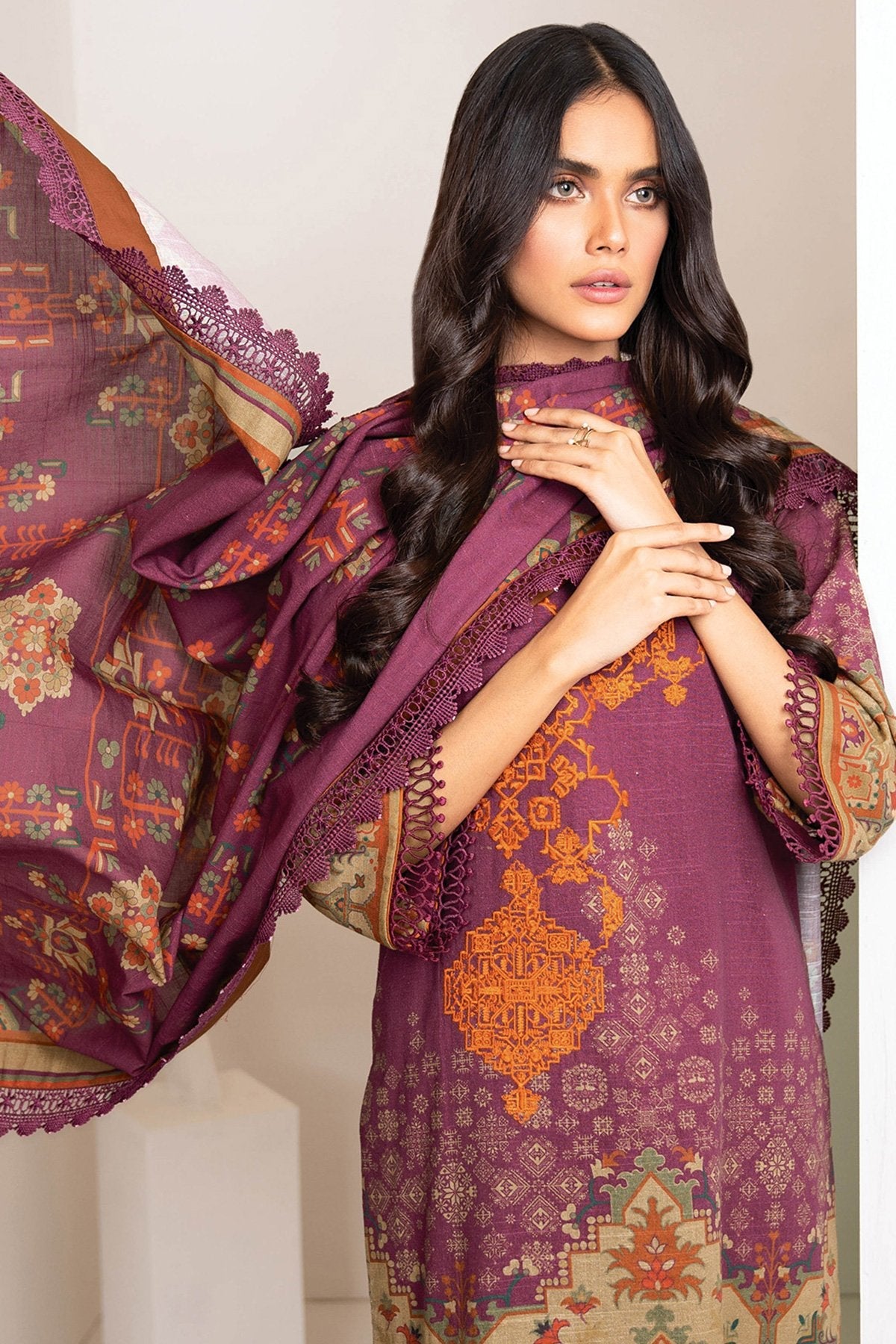Alkaram - Three Piece Embroidered Khaddar Suit With Printed Khaddar Dupatta