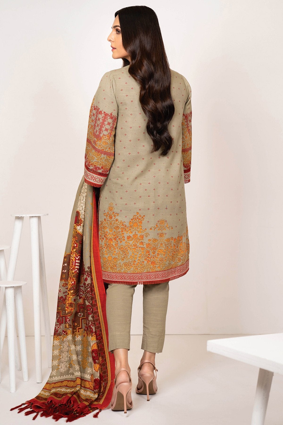 Alkaram - Three Piece Printed Khaddar Suit With Printed Shawl