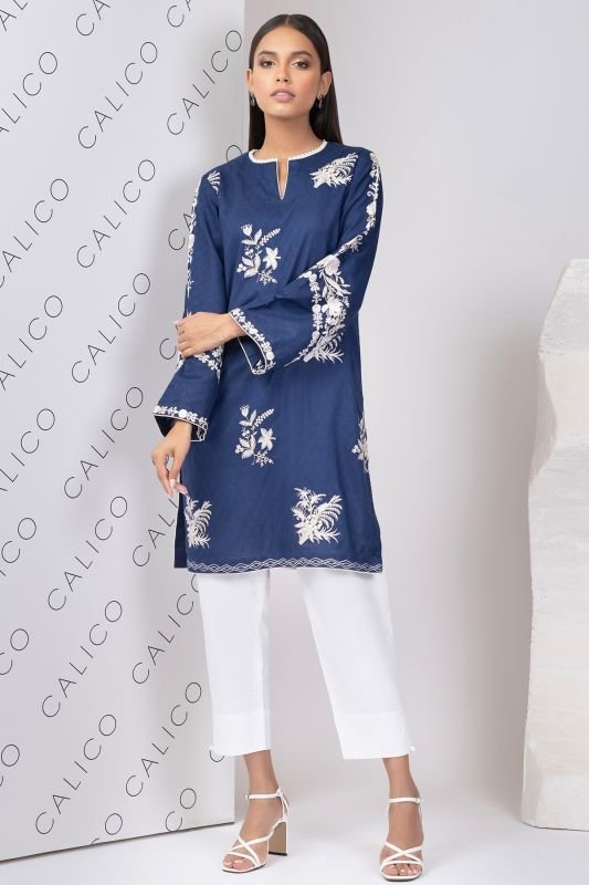 Dyed Embroidered Dobby Kurti