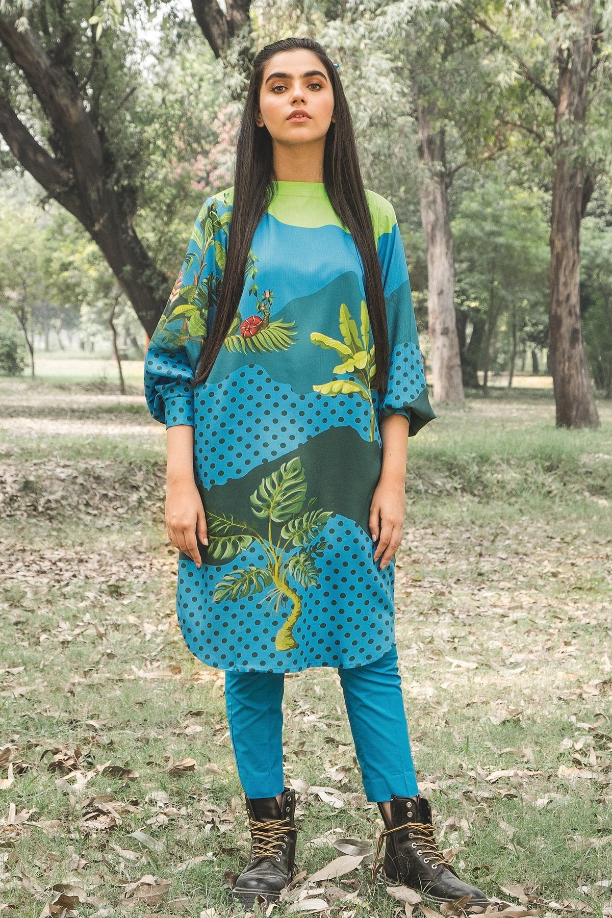 Alkaram - 2 Piece Printed Cotail Viscose Shirt With Dyed Cambric Trouser