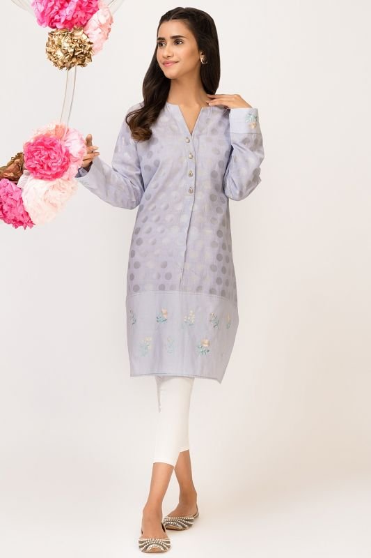 Dyed Embroidered Jacquard Kurti
