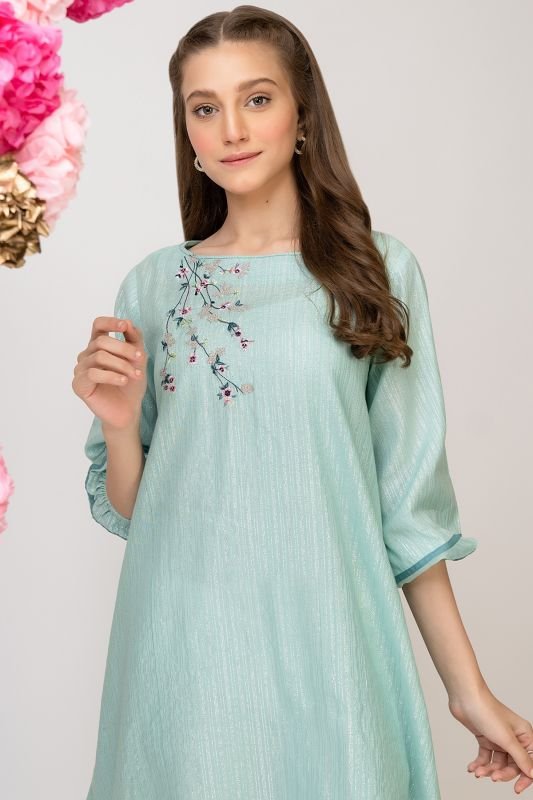 Dyed Embroidered Jacquard Kurti
