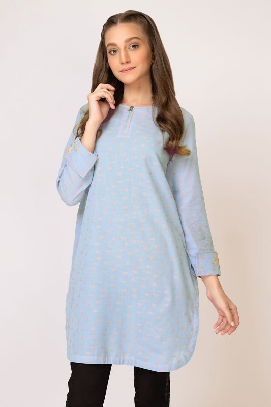 Dyed Embroidered Jacquard Kurti