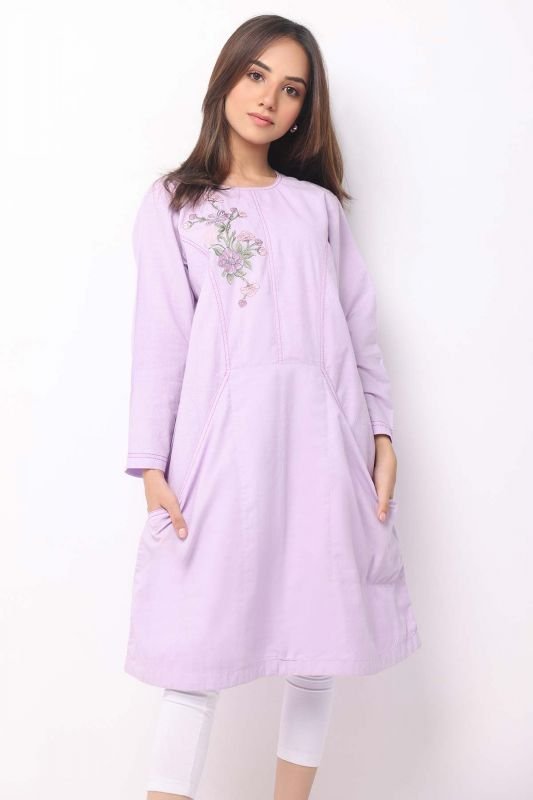 Dyed Embroidered Dobby Kurti