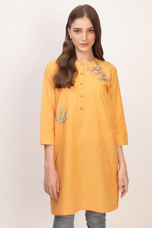 Dyed Embroidered Jacquard Kurti