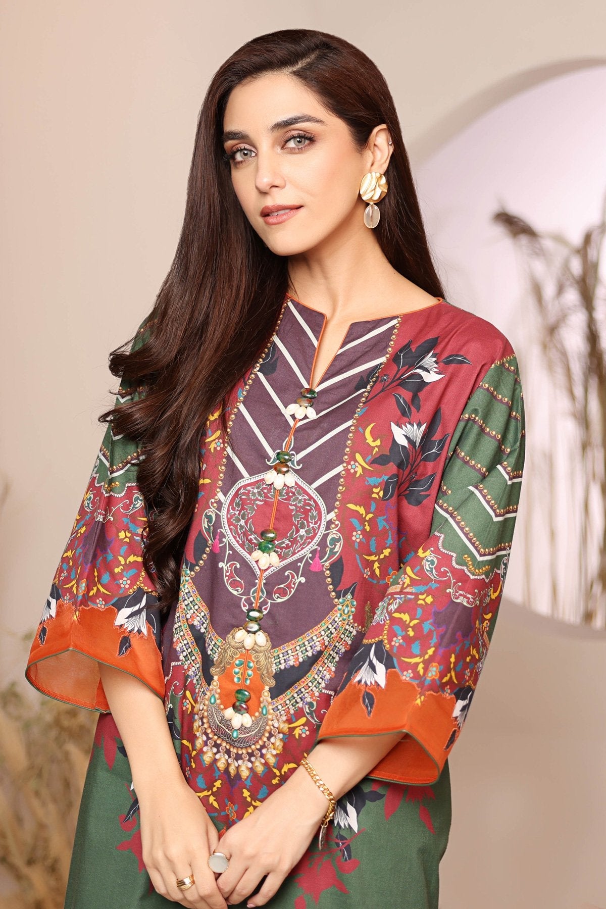 Alkaram - 3 Pc Printed Cambric Suit With Lawn Dupatta