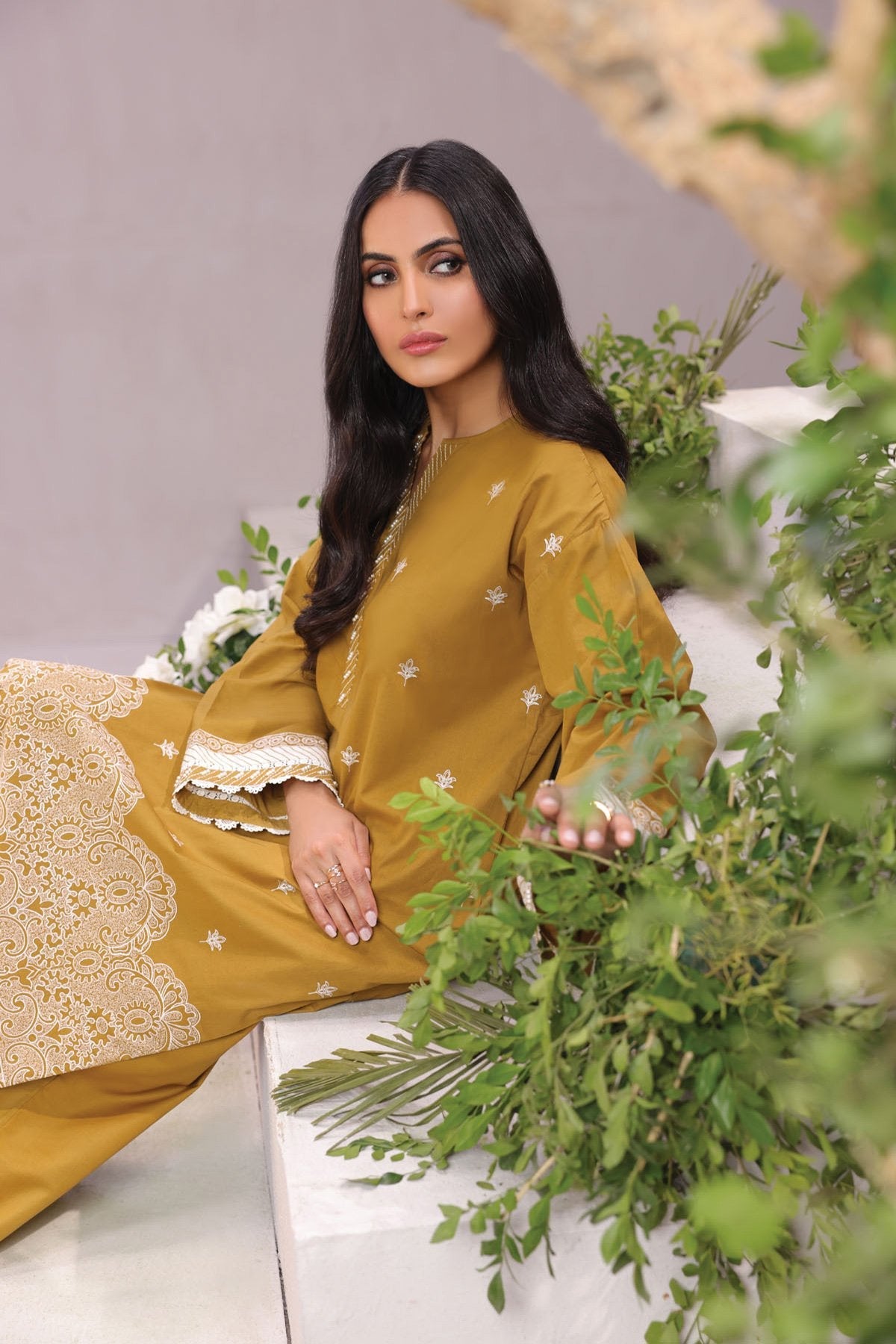 Alkaram - 2 Pc Embroidered Dobby Suit With Cambric Trouser