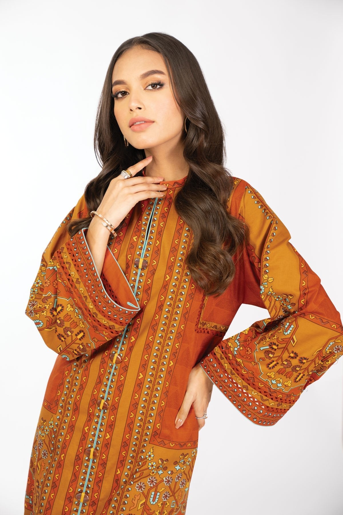 2 Pc Printed Cambric Suit With Cambric Trouser
