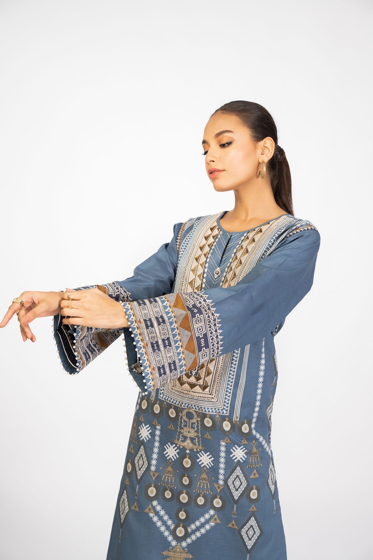 2 Pc Embroidered Cambric Suit With Cambric Trouser